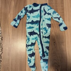 Kickee Pants Shark Print Kids Footie - Aqua and Navy